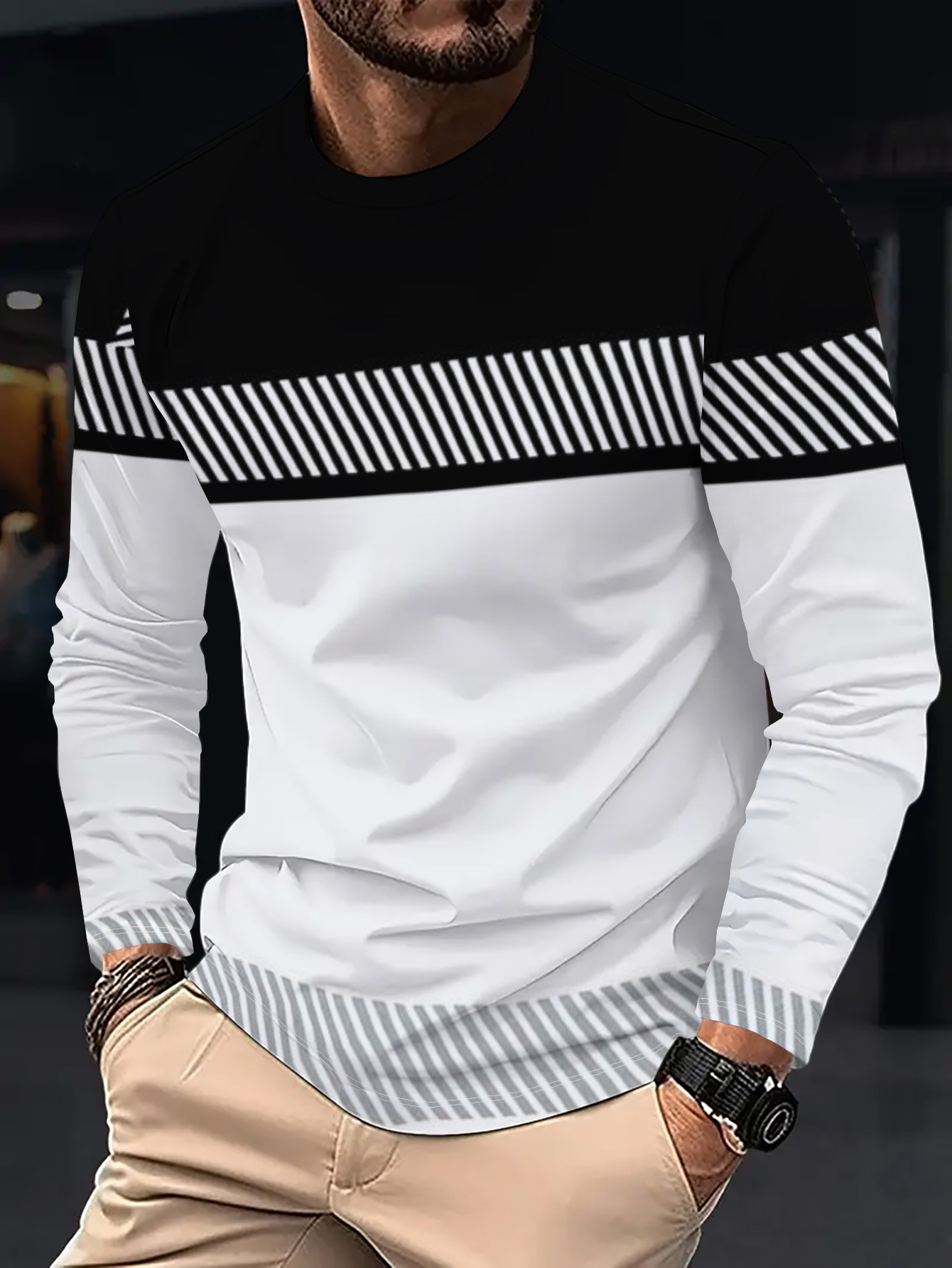 Men'S Fashion Undershirt - Maglietta da uomo con stampa geometrica,