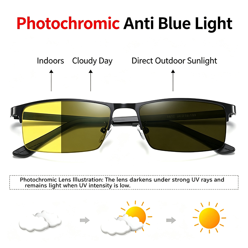 Men'S Fashion Glasses - Occhiali Fotocromatici Gialli con Protezione dalla