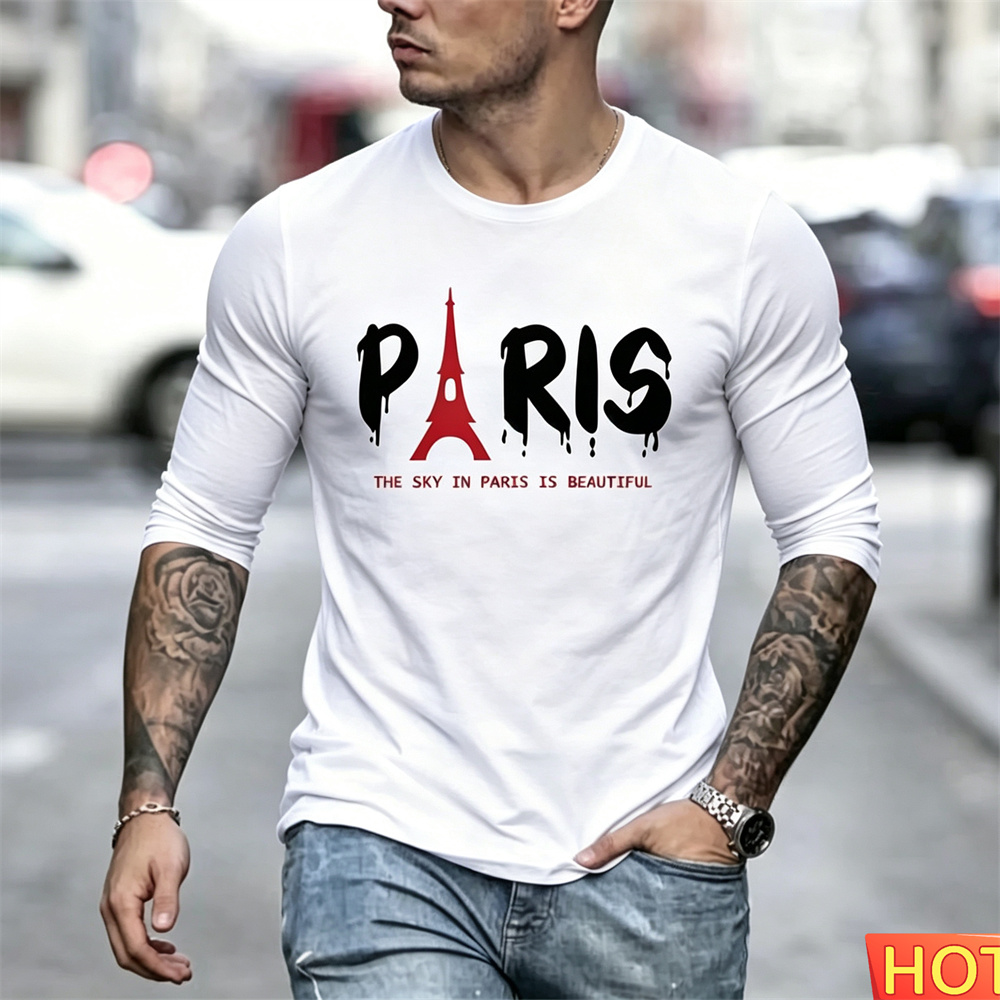 Paris Fashion Men - T-shirt a maniche lunghe da uomo