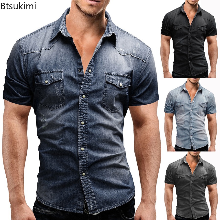Jeans Shirt Fashion For Men - Nuove Camicie in Denim Elasticizzato Slim