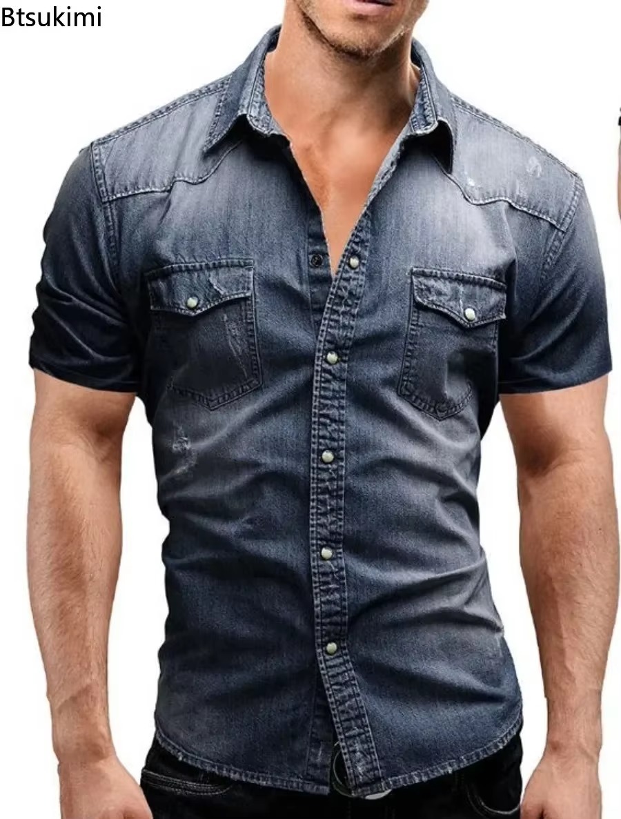 Nuove Camicie in Denim Elastic - Jeans Shirt Fashion For Men recensione e prezzo