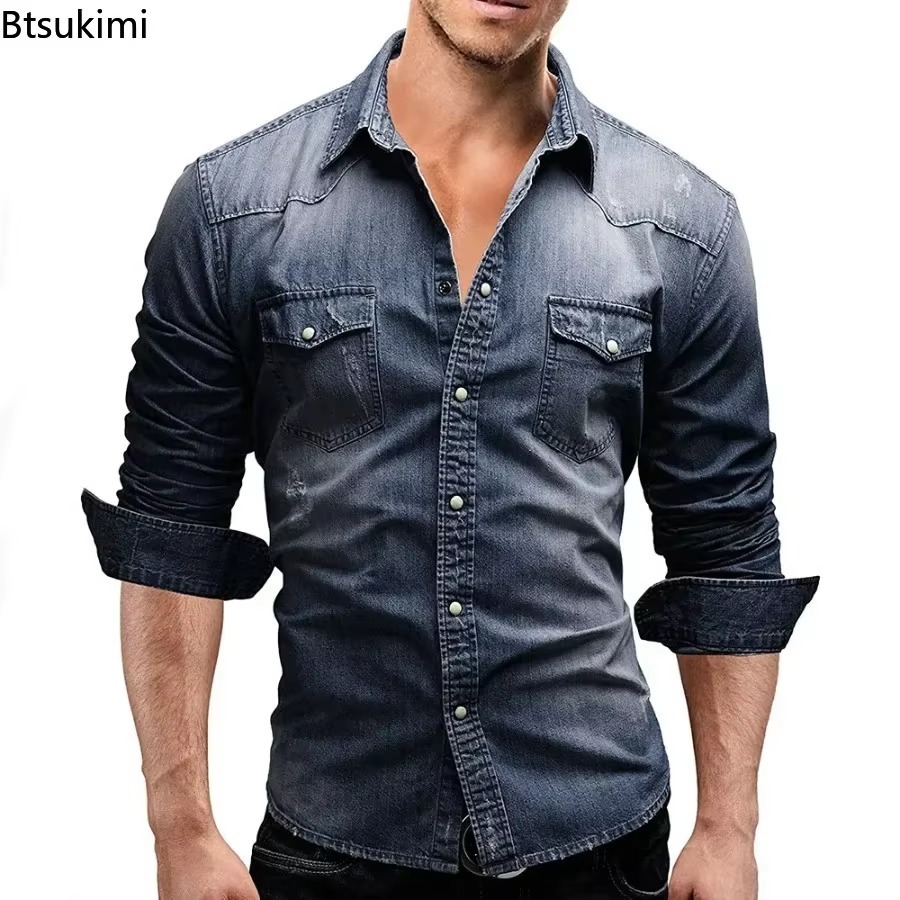 Nuove Camicie in Denim Elastic - Jeans Shirt Fashion For Men recensione e prezzo